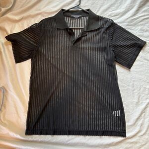 See-through Striped Black Mesh Polo Top Size Medium